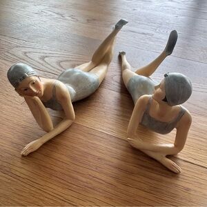 Art Deco Style Bathing Beauty Figurines Set of 2 Swimsuits Coastal Shelf decor